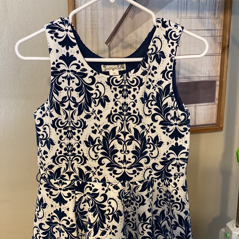 Knitworks  Girls Party dress. Blue and White.
